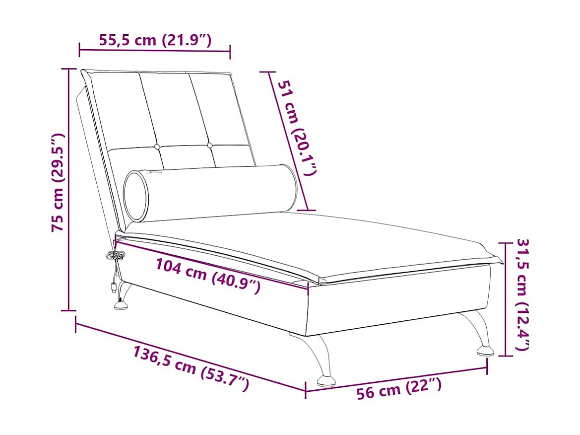 Méridienne chaise longue pour grise 136.5 x 56 x 75 cm DEC026148