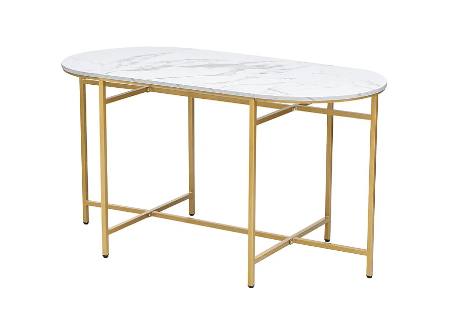 Table à manger ovale 6 personnes, avec 6 tabourets, Effet marbre, en MDF et acier, Charge max 120kg, 140x70x74cm