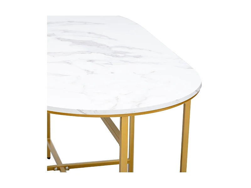 Table à manger ovale 6 personnes, avec 6 tabourets, Effet marbre, en MDF et acier, Charge max 120kg, 140x70x74cm