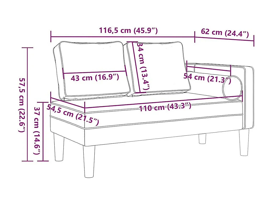 Méridienne chaise longue canapé tissu bordeaux 116.5 x 62 x 57.5 cm DEC026096