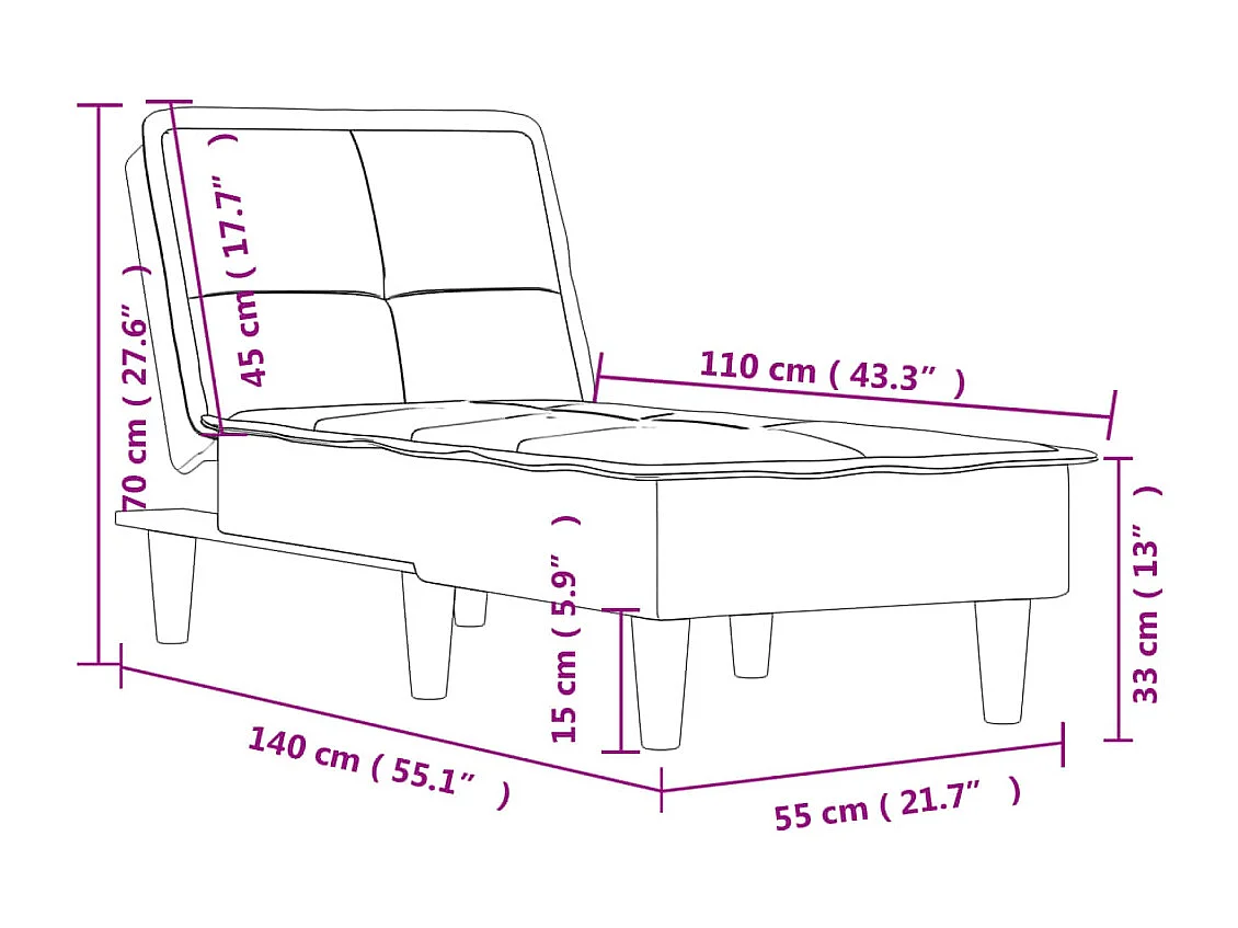 Méridienne chaise longue pour grise 55 x 155 x 33 cm DEC026188