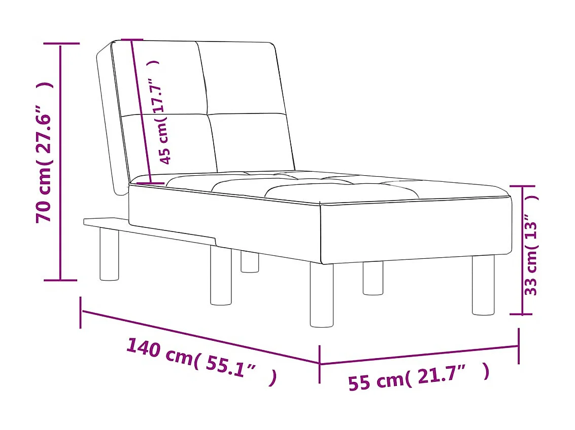 Méridienne chaise longue pour PVC noire 55 x 155 x 33 cm DEC026204