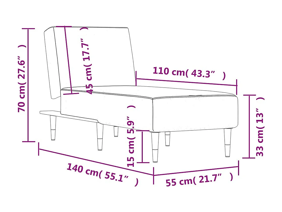 Méridienne chaise longue pour noire 55 x 155 x 33 cm DEC026219