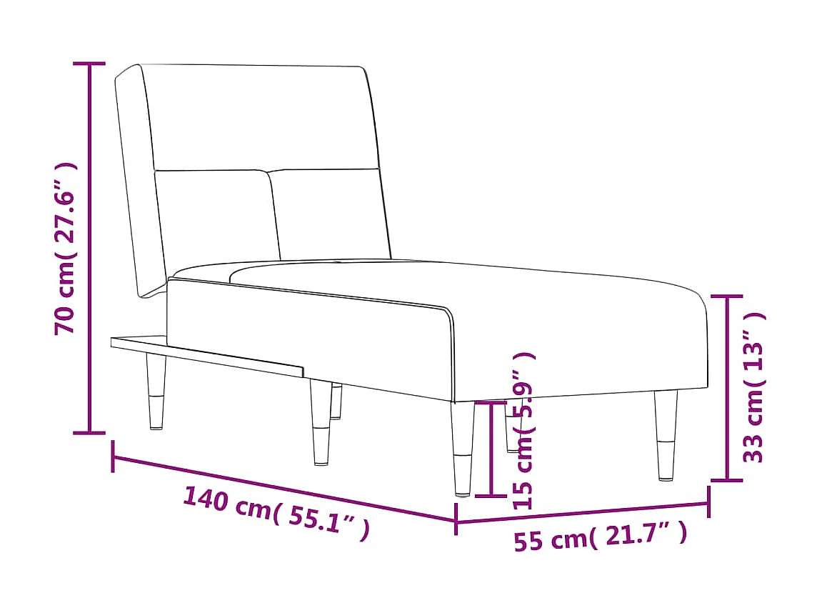 Méridienne chaise longue pour grise 55 x 155 x 33 cm DEC026174