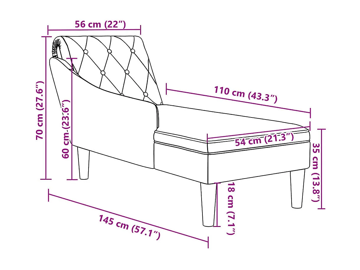Méridienne chaise longue canapé tissu grise 145 x 56 x 70 cm DEC026257