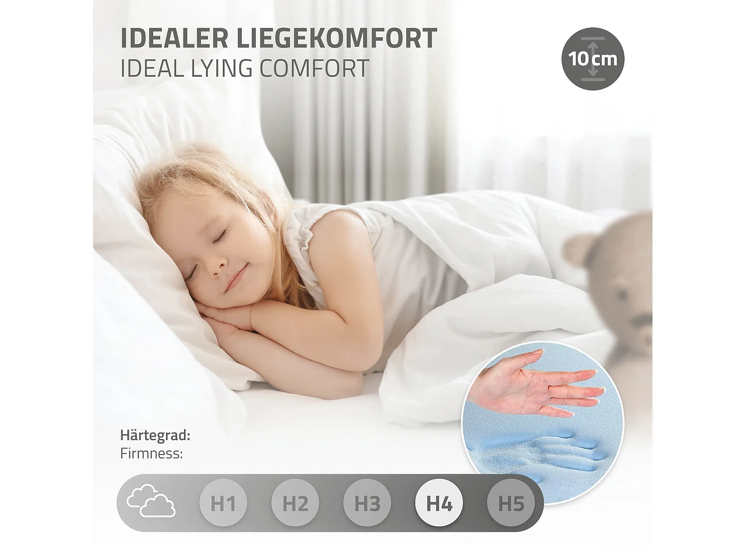 Lit d'enfant 90x200 cm avec matelas H10 cm en mousse cadre blanc en bois design de maison pin massif robuste avec sommier à lattes et filet de but