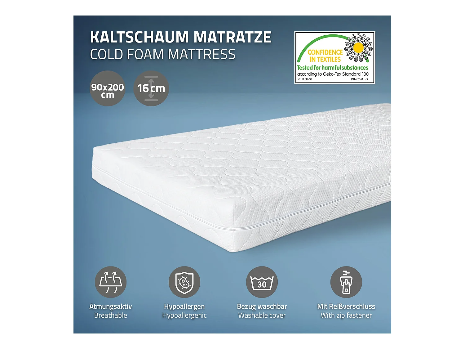 Lit d'enfant 90x200 cm avec matelas H16 cm en mousse cadre blanc en bois design de maison pin massif robuste avec sommier à lattes et filet de but