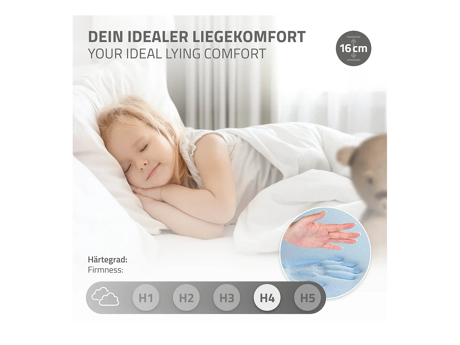 Lit d'enfant 90x200 cm avec matelas H16 cm en mousse cadre blanc en bois design de maison pin massif robuste avec sommier à lattes et filet de but