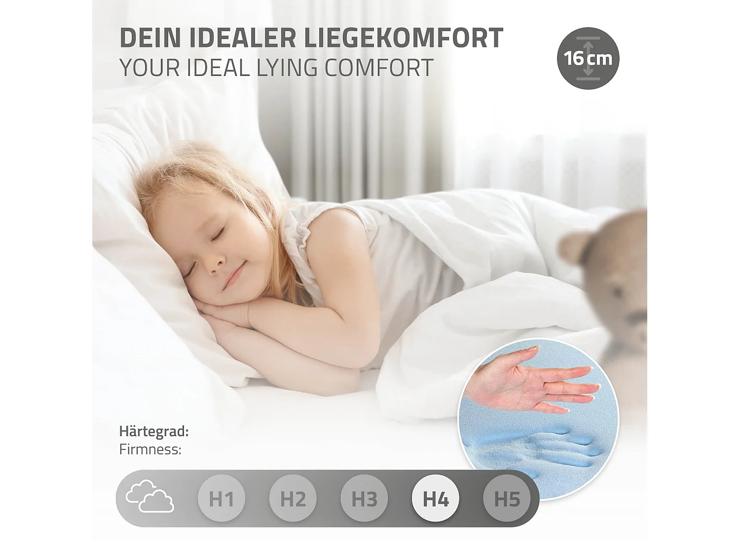 Lit d'enfant 90x200 cm avec matelas H16 cm en mousse cadre blanc en bois design de maison pin massif robuste avec sommier à lattes et filet de but