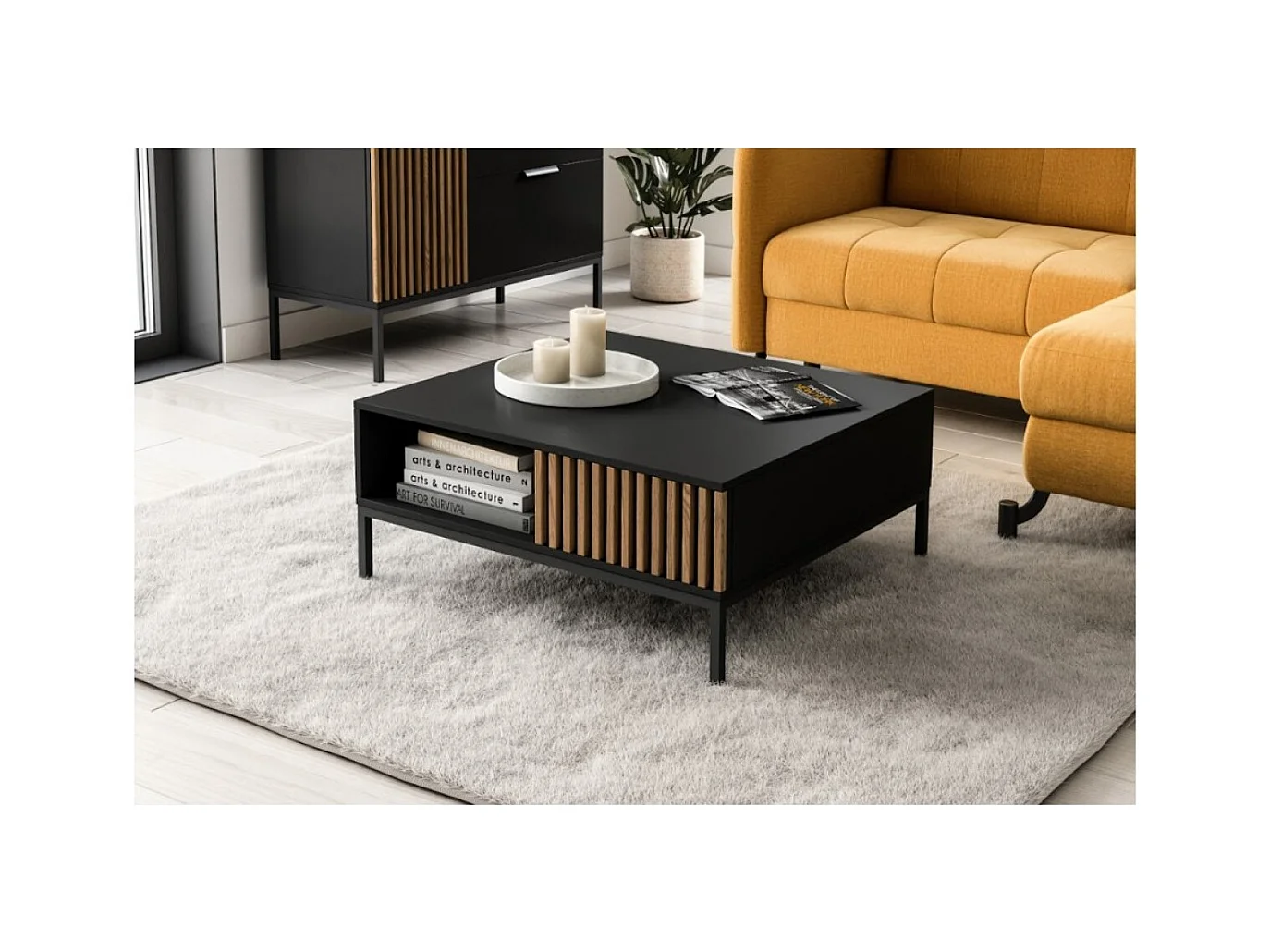 Tavolino da caffè Noville/MDF e metallo/nero