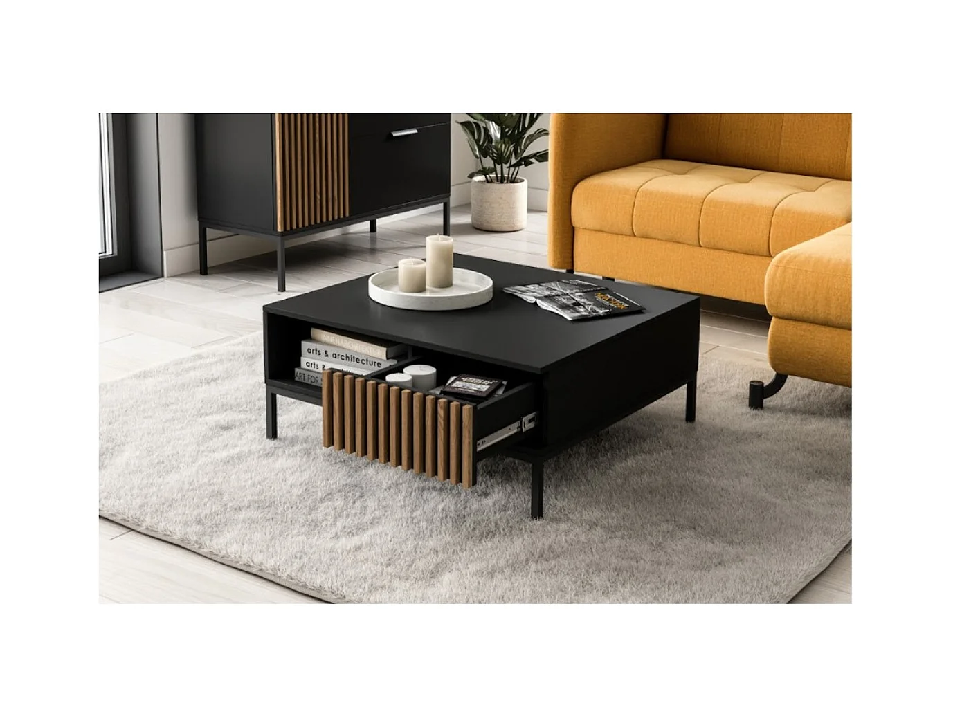 Tavolino da caffè Noville/MDF e metallo/nero