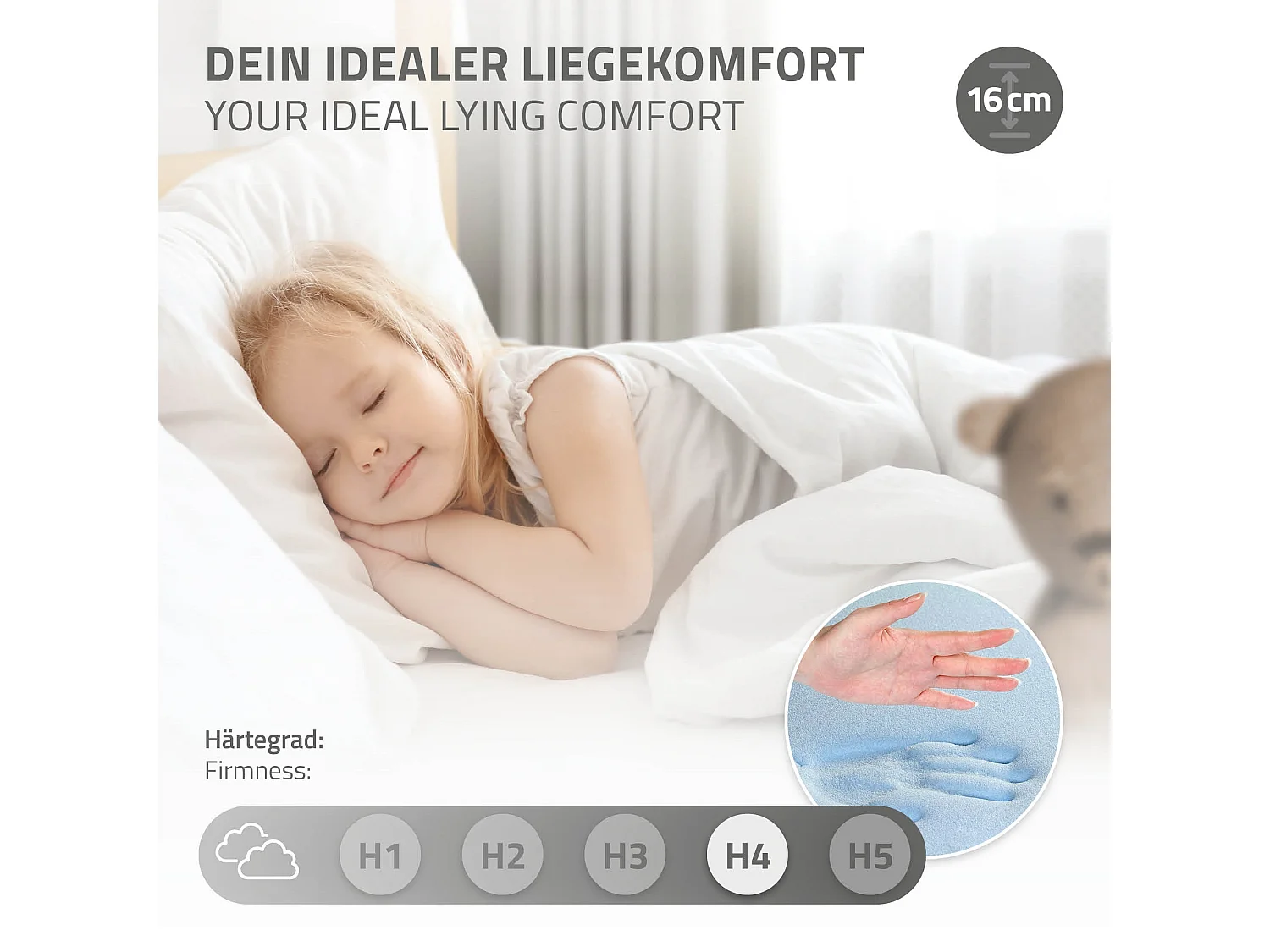 Lit d'enfant 90x200 cm avec matelas H16 cm en mousse cadre naturel en bois design de maison pin massif robuste avec sommier à lattes et filet de but
