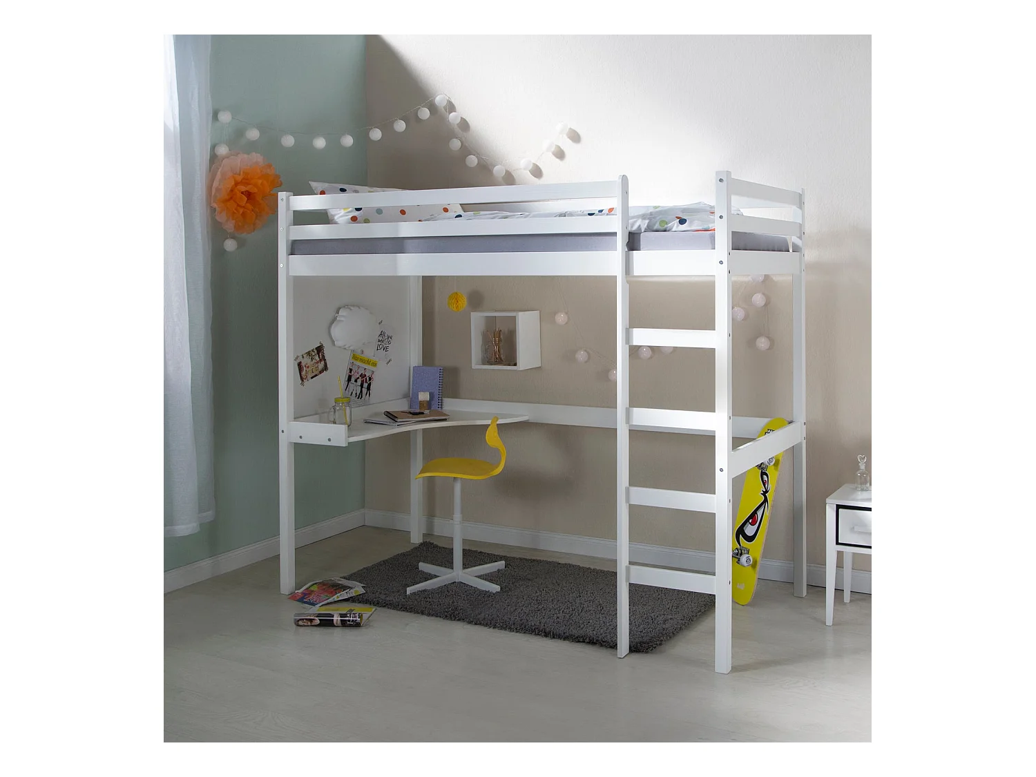 Lit mezzanine multifonctionnel pour bois blanche 206 x 96 x 175 cm LIT06235