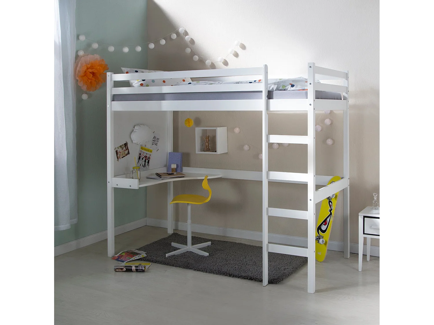 Lit mezzanine multifonctionnel pour bois blanche 206 x 96 x 175 cm LIT06235