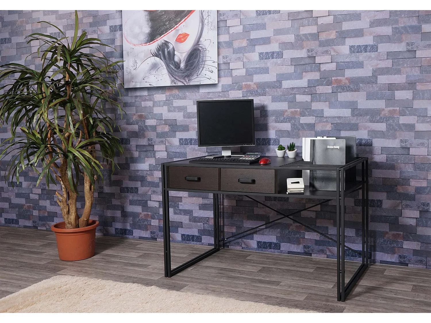 Bureau d'ordinateur avec tiroirs marron 120 x 70 x 76 cm 04_0001449