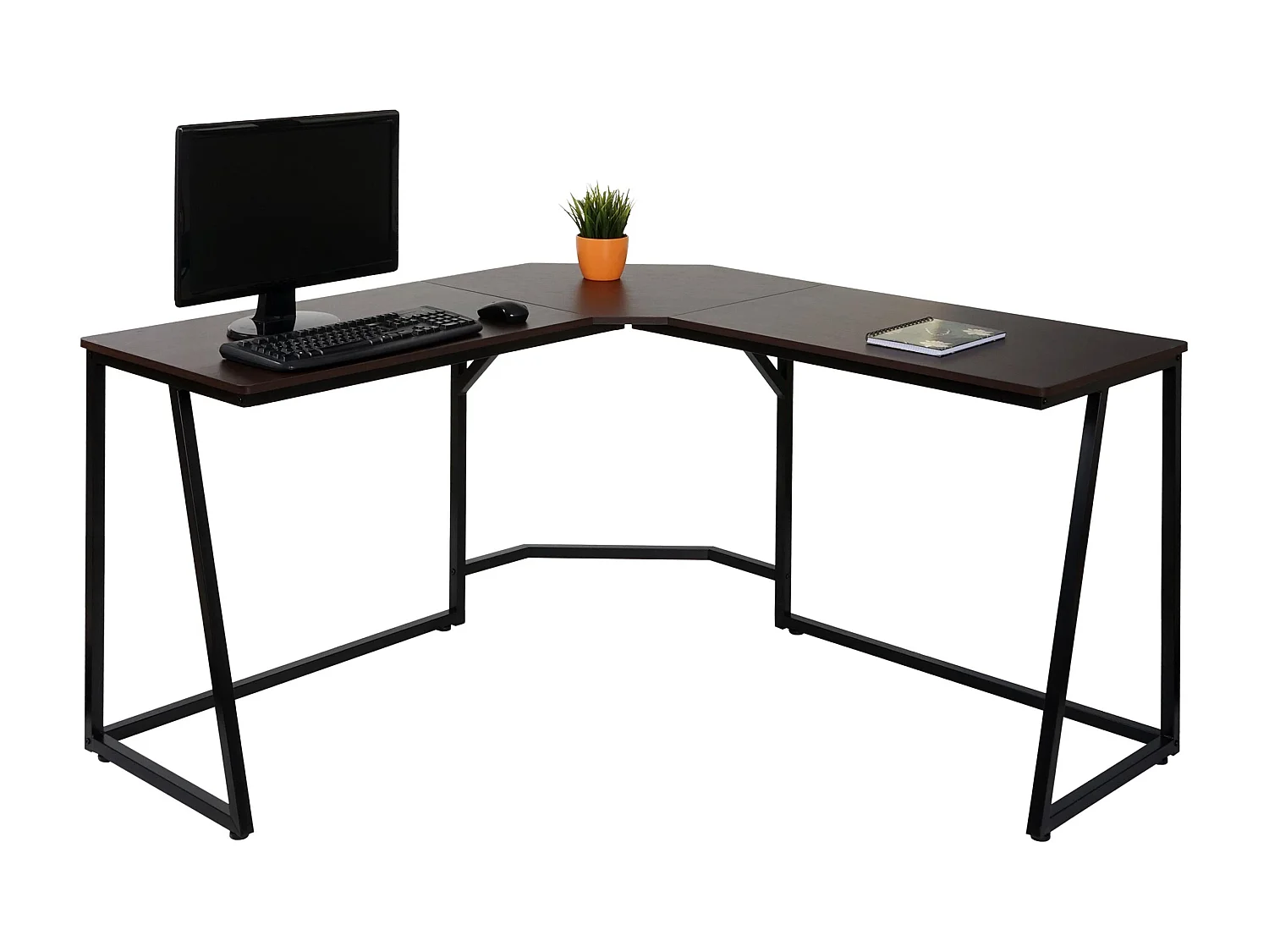 Bureau d'angle table d'ordinateur métal marron 67 x 14 x 94 cm 04_0006039