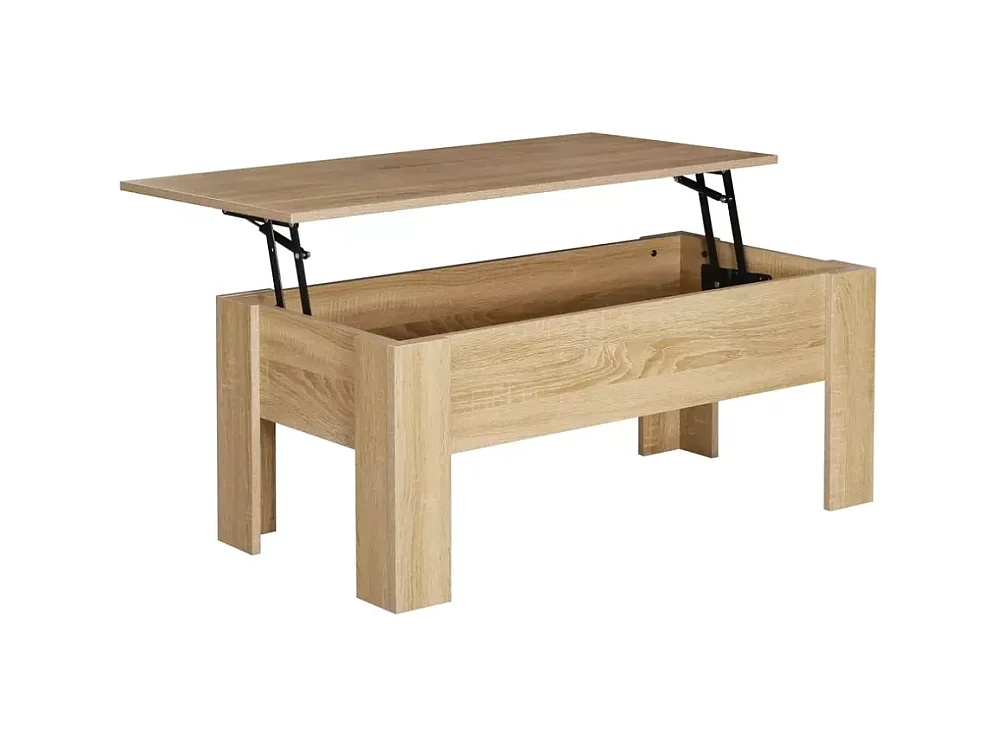 Table basse relevable 100 x 50 cm avec rangement chêne LUCASE