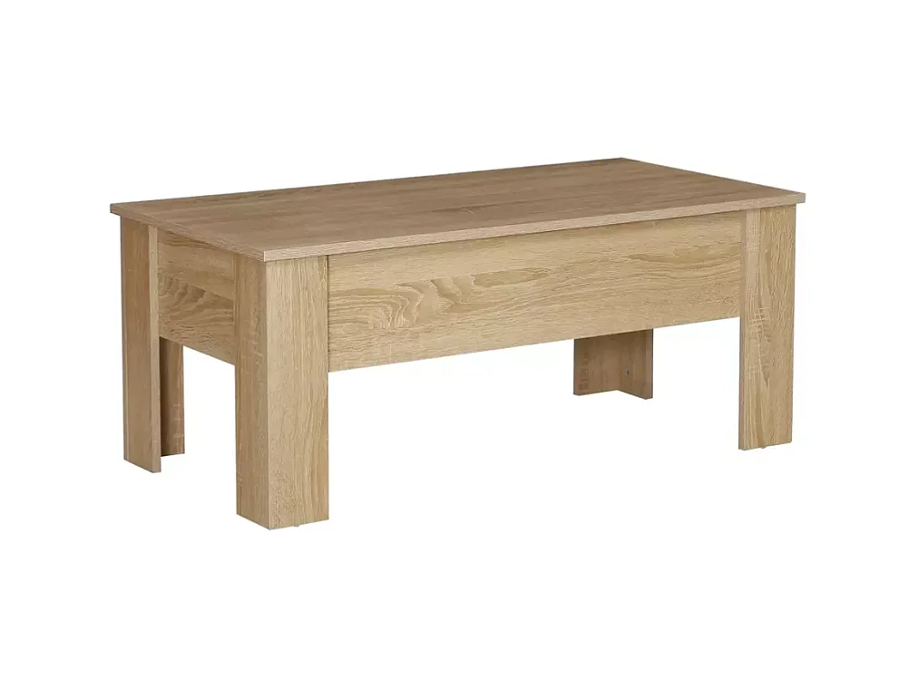 Table basse relevable 100 x 50 cm avec rangement chêne LUCASE