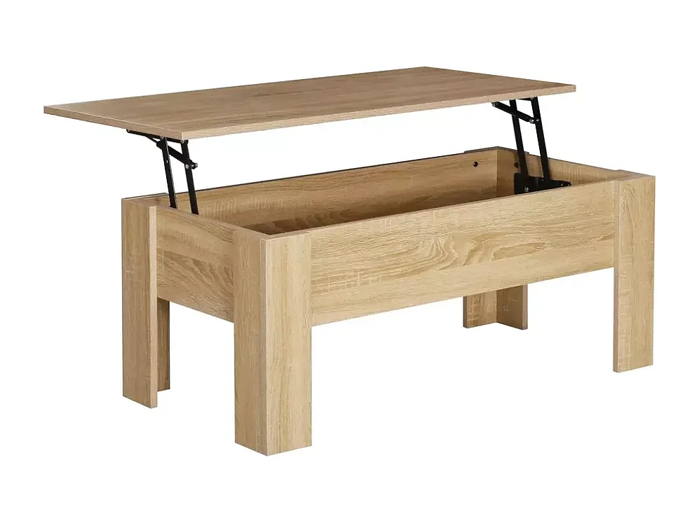 Table basse relevable 100 x 50 cm avec rangement chêne LUCASE