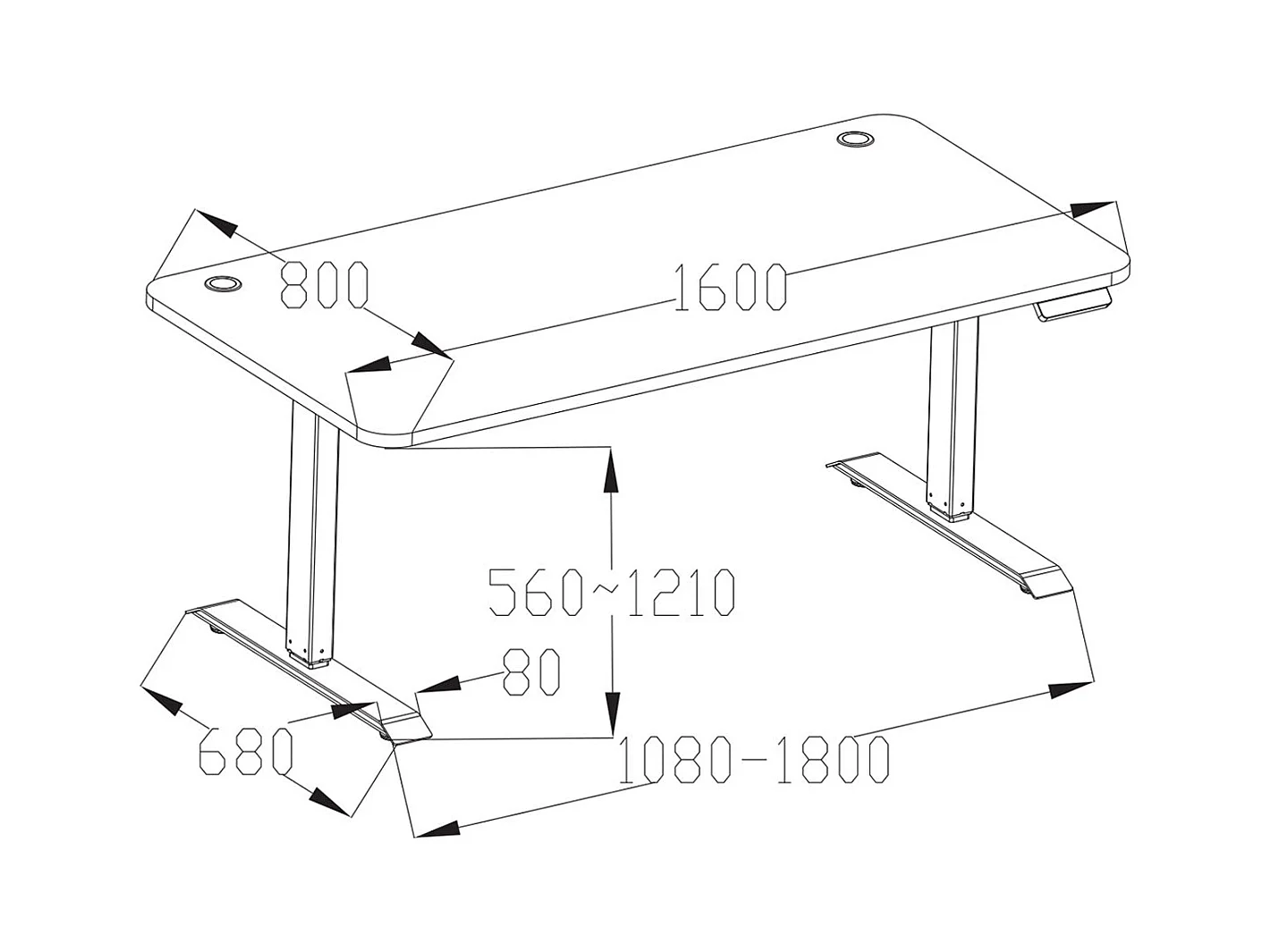Bureau table d'ordinateur réglable noire 160 x 80 x 56 cm 04_0006045
