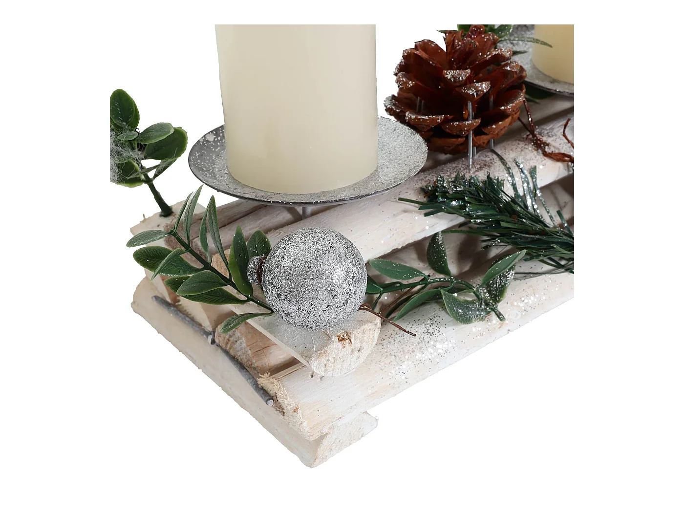 Composition de l'Avent avec bois blanche 18 x 13 x 51 cm 04_0005770