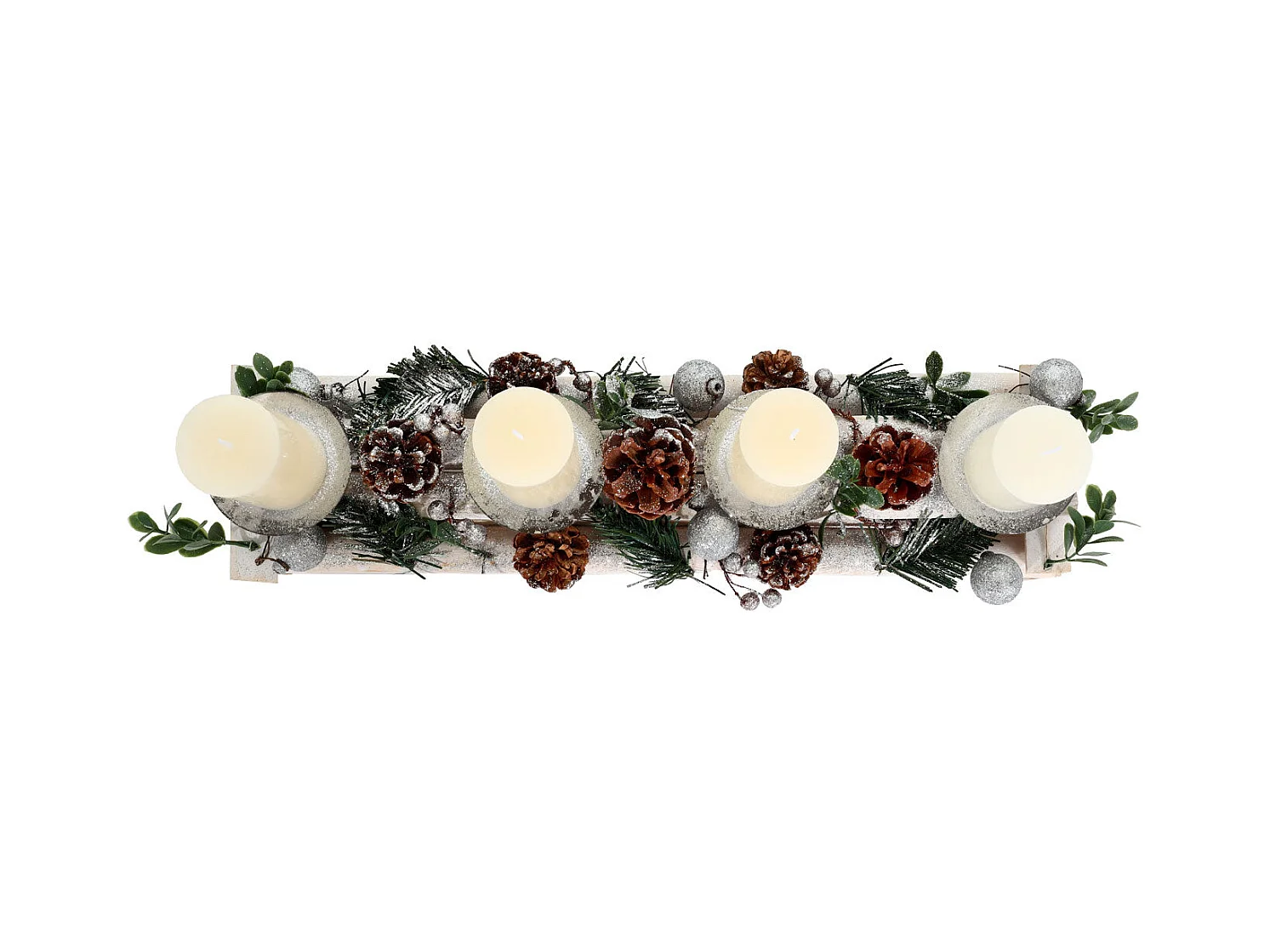 Composition de l'Avent avec bois blanche 18 x 13 x 51 cm 04_0005770