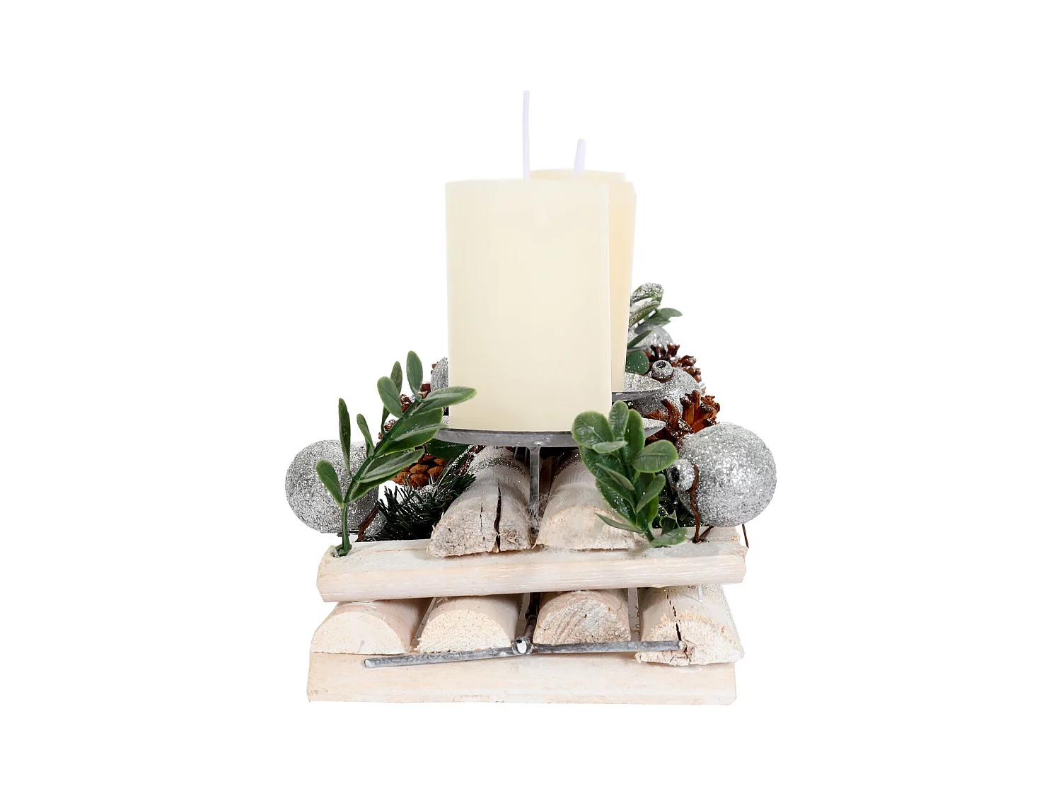 Composition de l'Avent avec bois blanche 18 x 13 x 51 cm 04_0005770