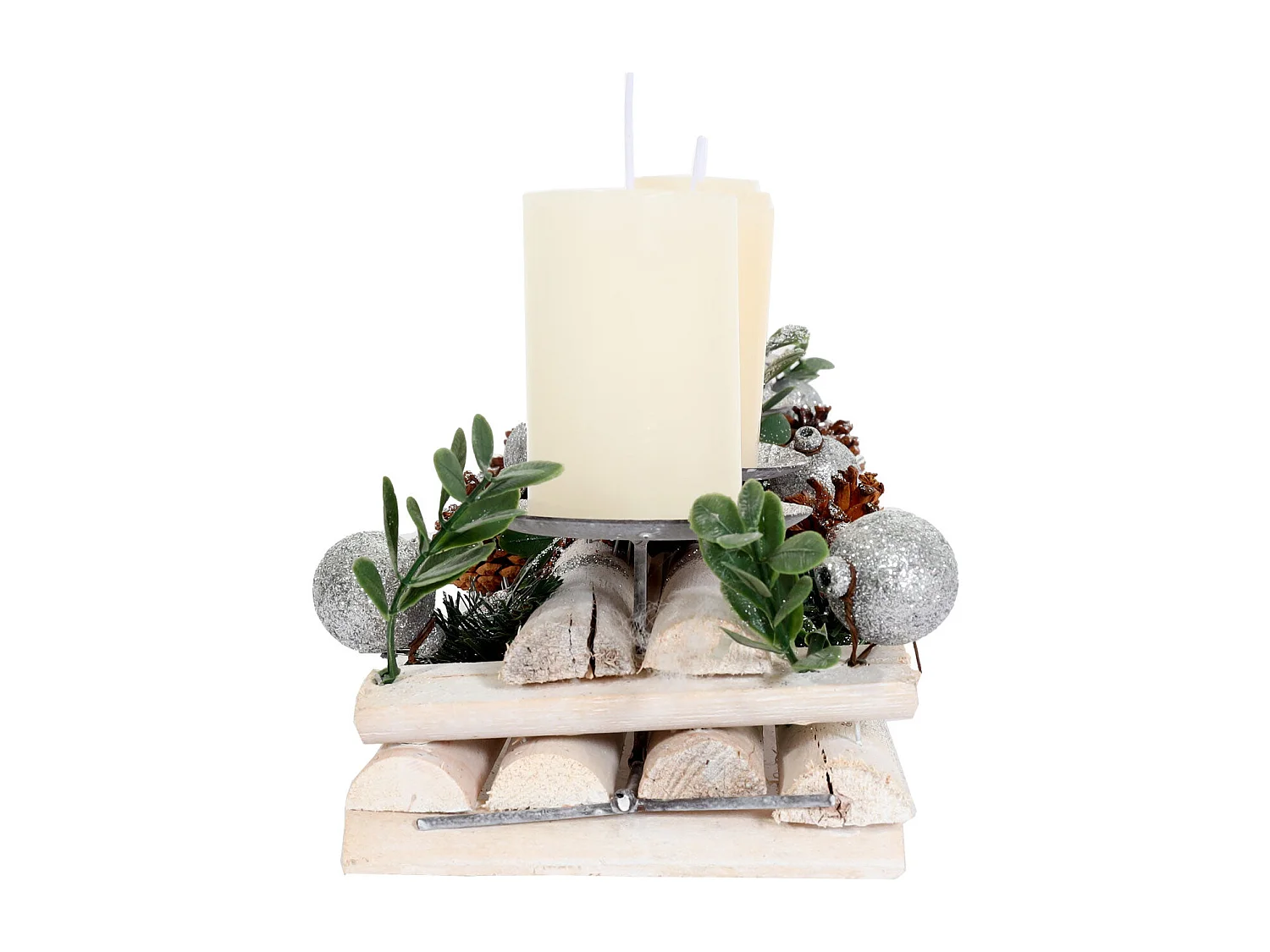 Composition de l'Avent avec bois blanche 18 x 13 x 51 cm 04_0005770