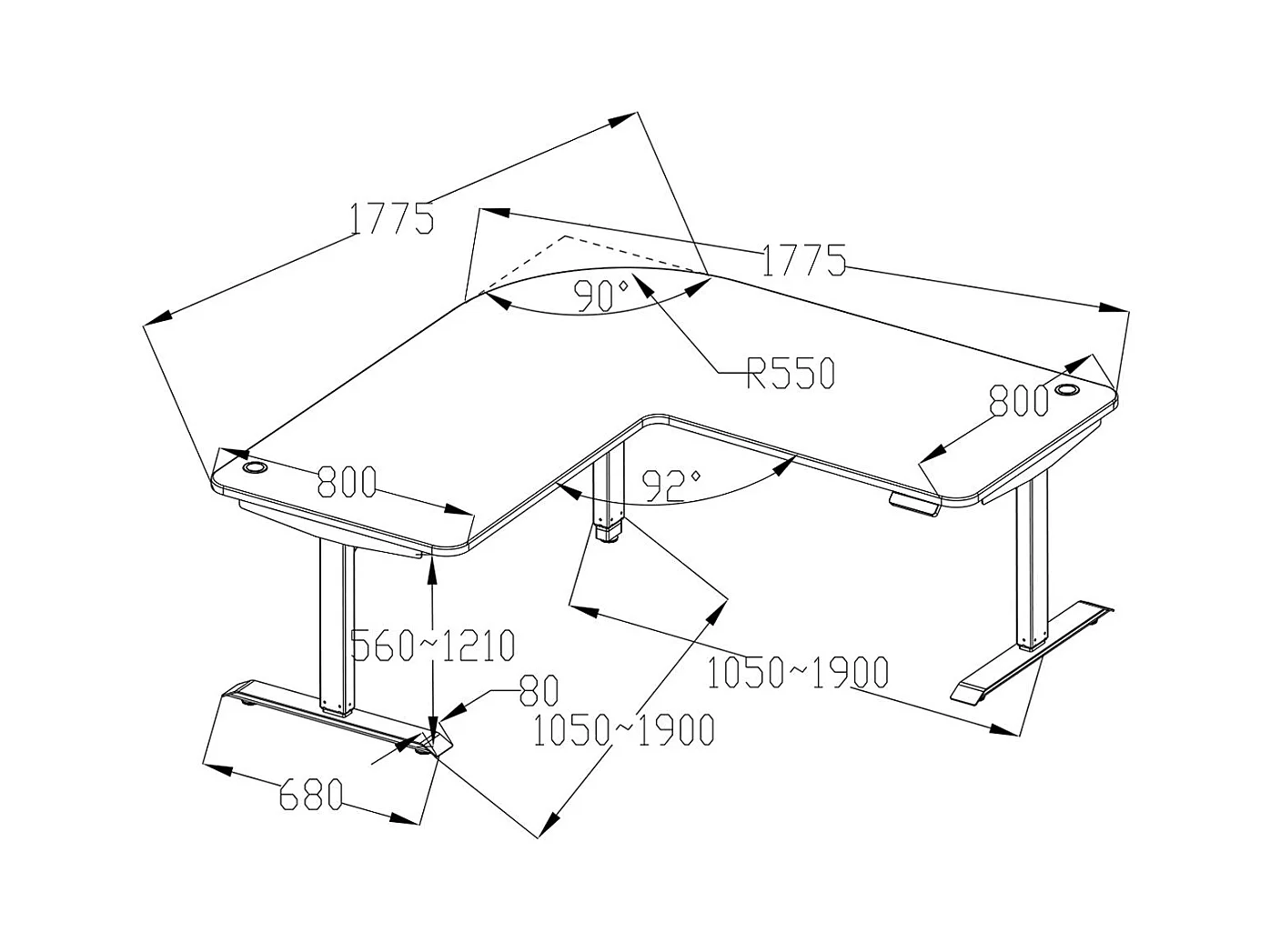 Bureau d'angle table d'ordinateur blanche 177.5 x 58 x 56 cm 04_0006022