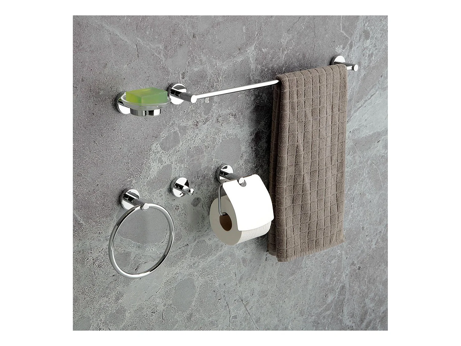 Ensemble de 5 accessoires de salle de bain "Greta" en métal chromé pour mur