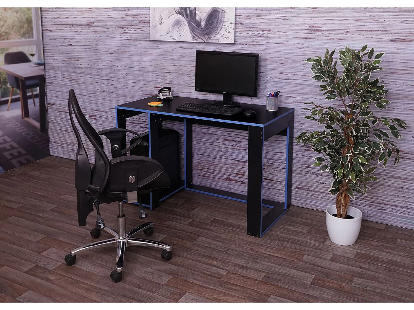 Bureau table de bureau effet bois bleue 120 x 60 x 5 cm 04_0001451