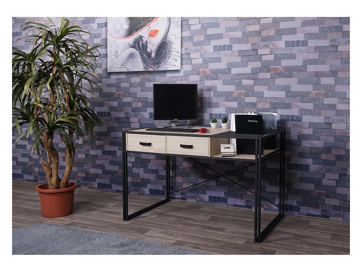 Bureau d'ordinateur avec tiroirs beige 120 x 70 x 76 cm 04_0001450