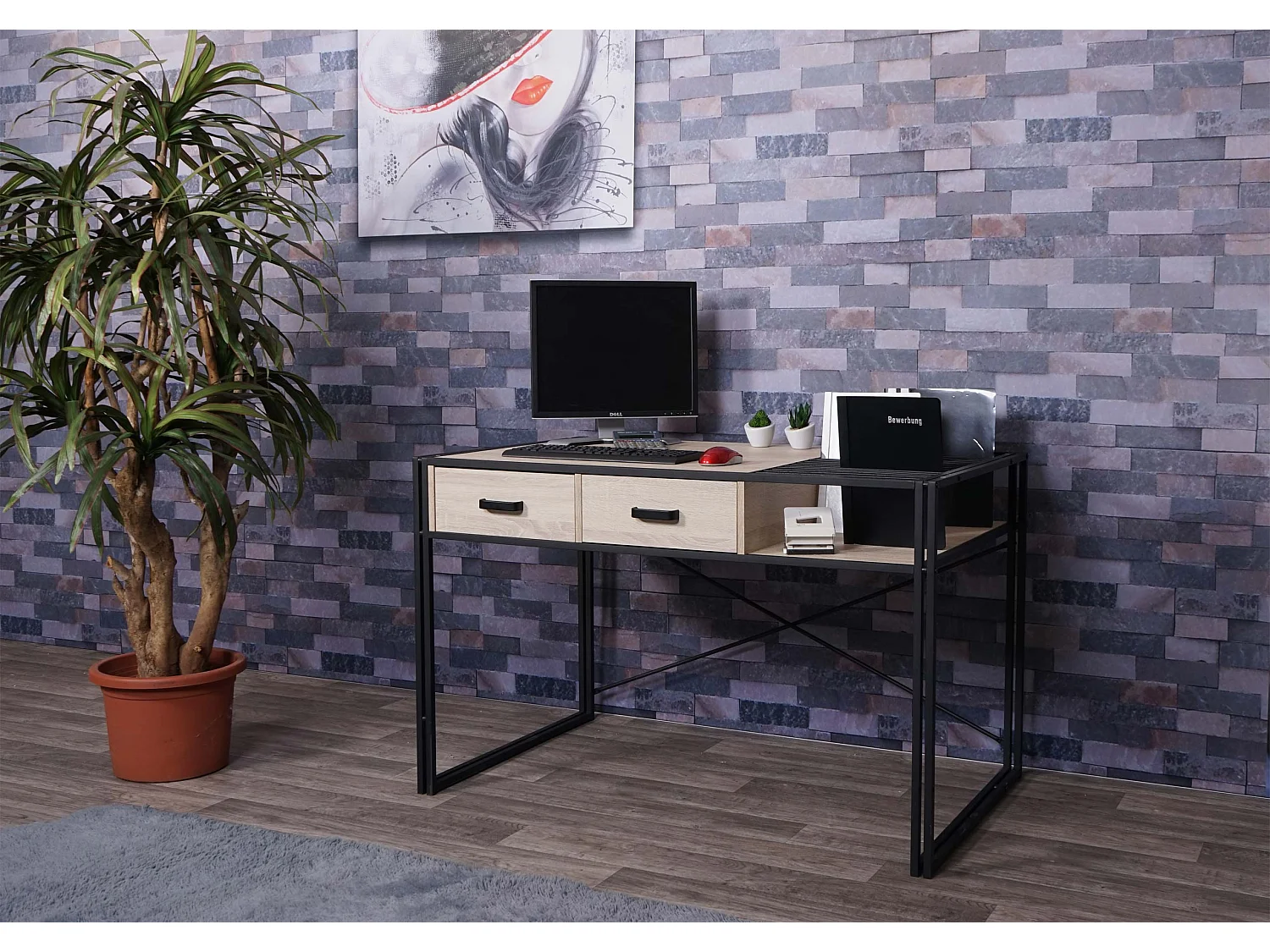 Bureau d'ordinateur avec tiroirs beige 120 x 70 x 76 cm 04_0001450