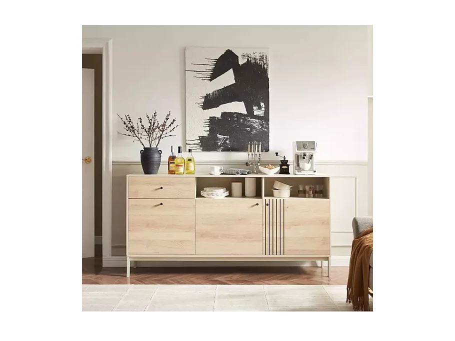 Buffet 3 portes chêne alpin et blanc cassé – Collection FARGOLE