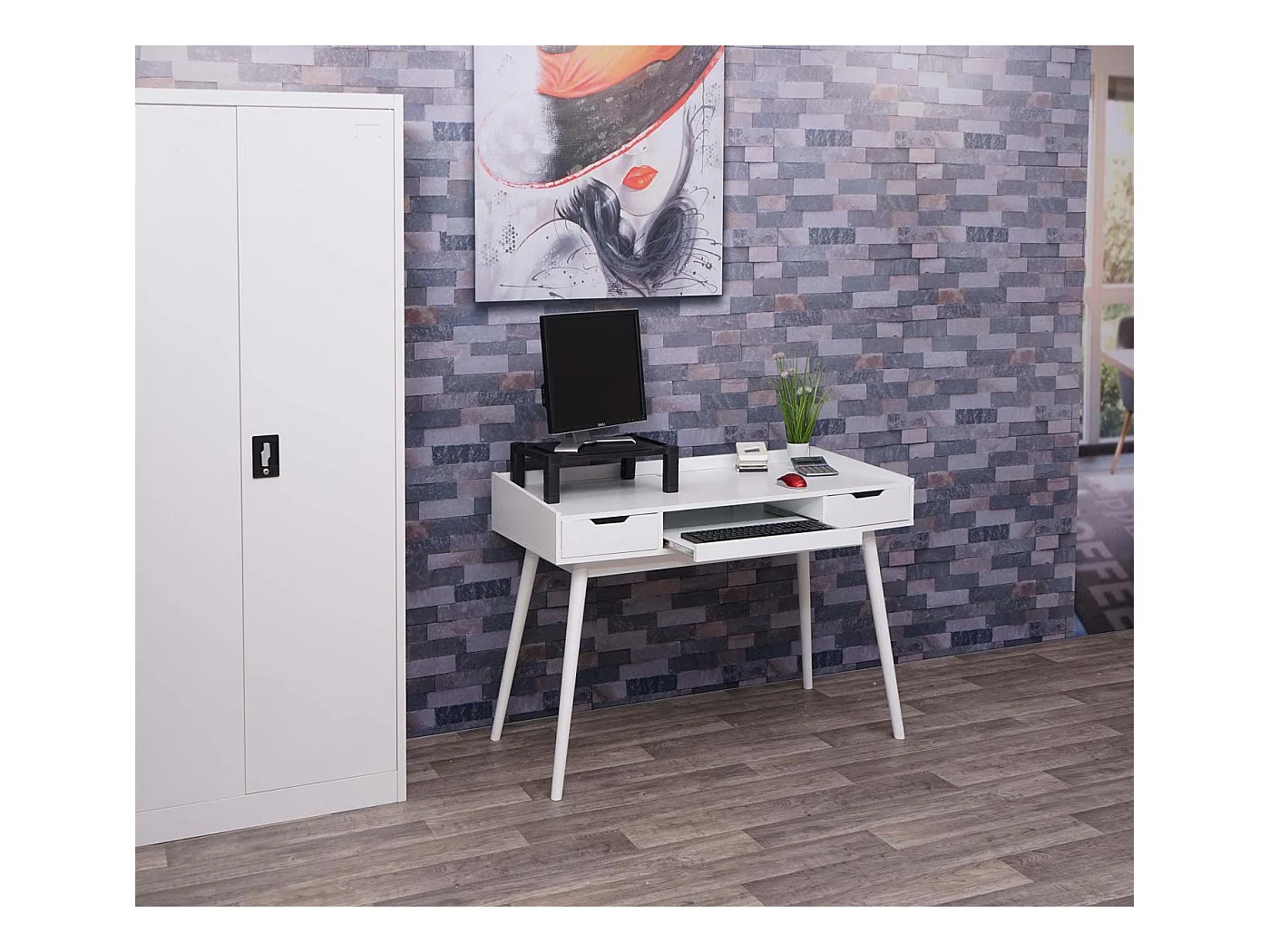 Bureau avec tiroirs de effet bois blanche 120 x 55 x 80 cm 04_0001405