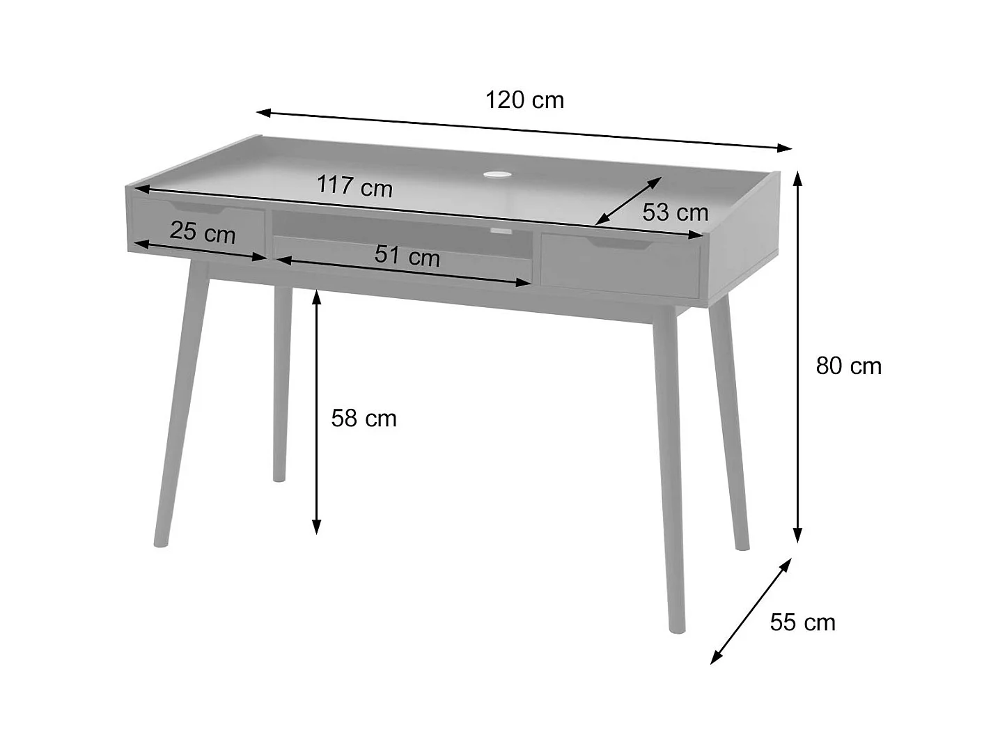Bureau avec tiroirs de effet bois blanche 120 x 55 x 80 cm 04_0001405