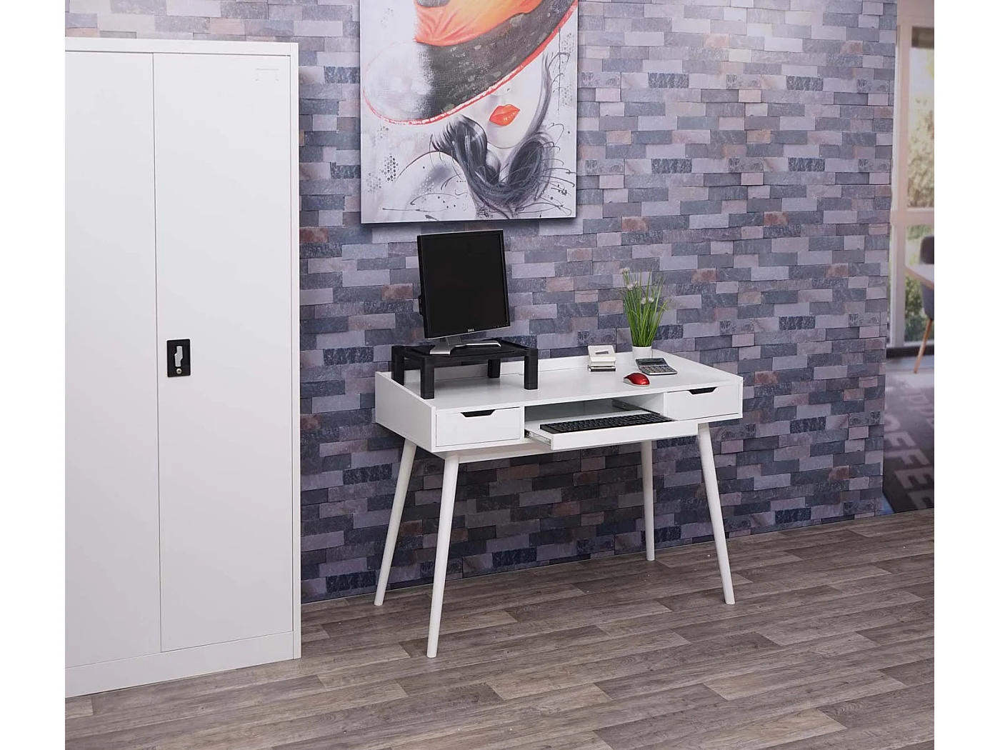 Bureau avec tiroirs de effet bois blanche 120 x 55 x 80 cm 04_0001405