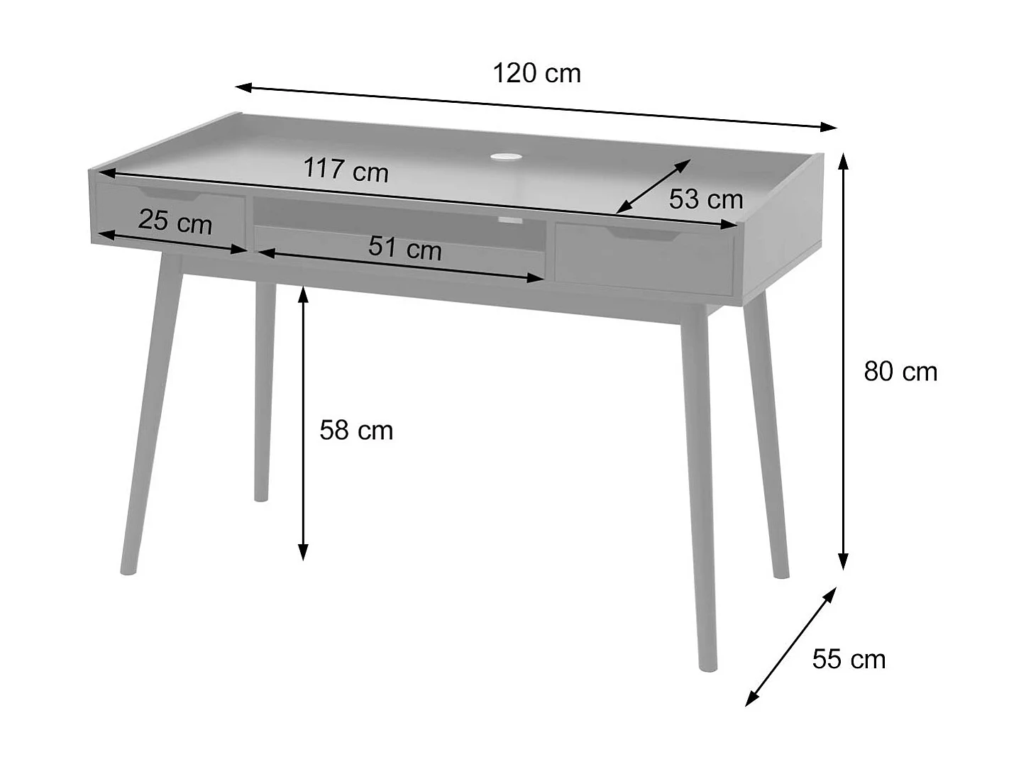 Bureau avec tiroirs de effet bois blanche 120 x 55 x 80 cm 04_0001405