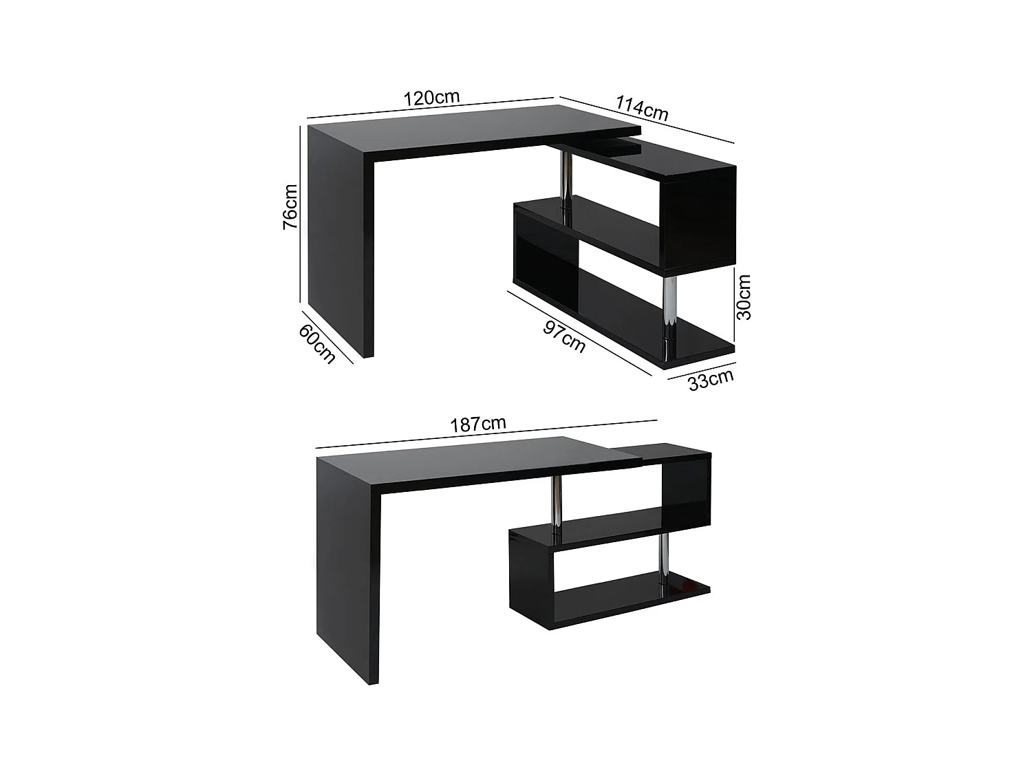 Bureau d'angle moderne table noire 120 x 60 x 76 cm 04_0001396