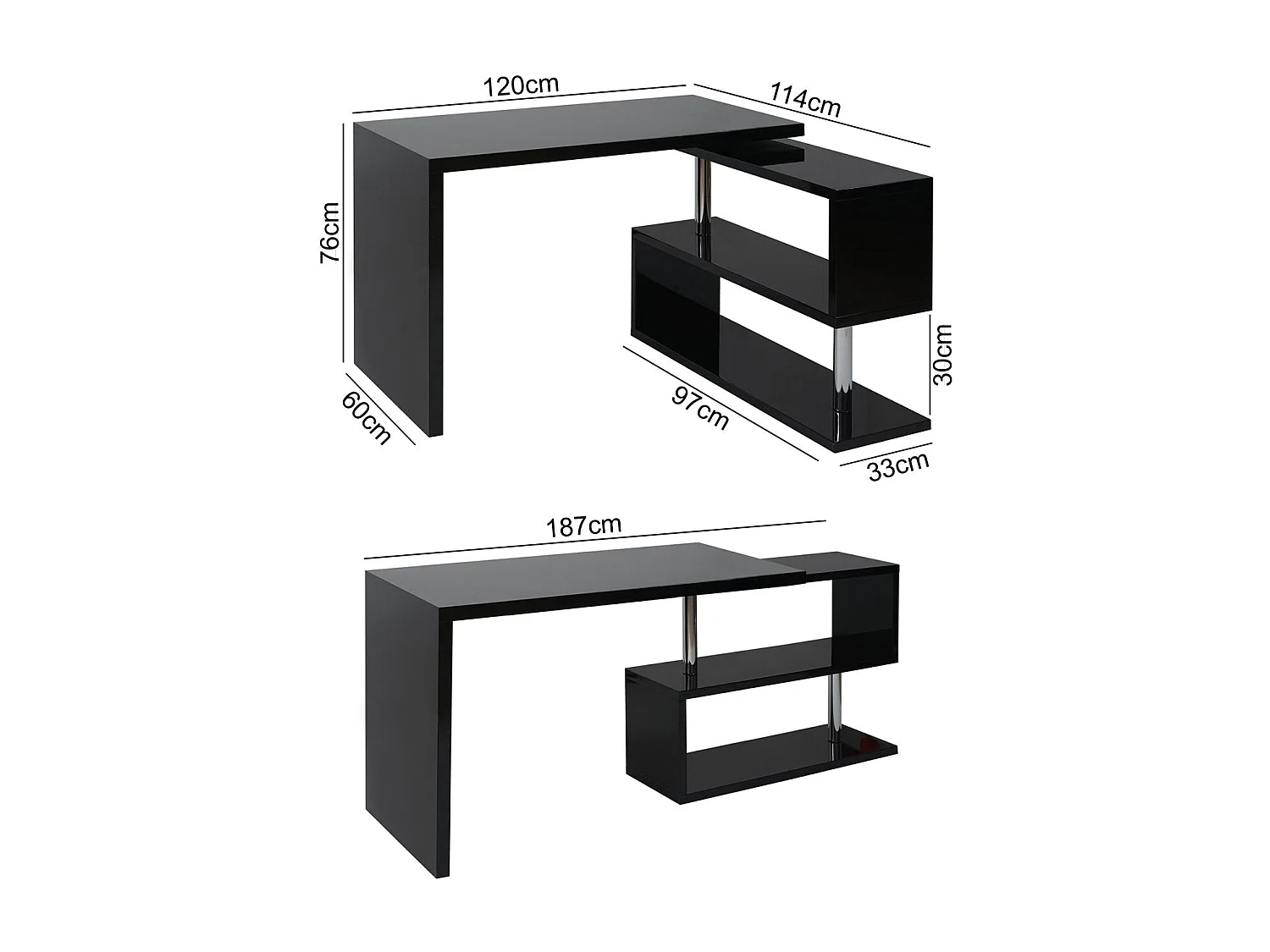 Bureau d'angle moderne table noire 120 x 60 x 76 cm 04_0001396
