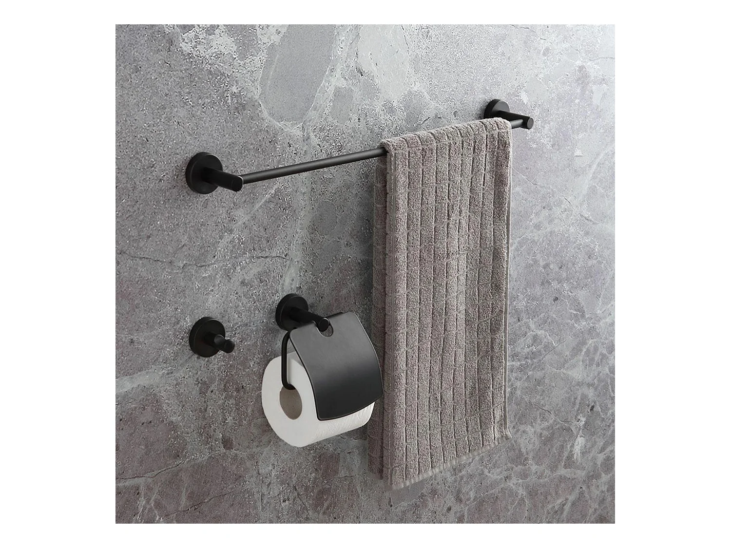Ensemble de 3 accessoires de salle de bain "Anneliese" en métal noir mat pour mur