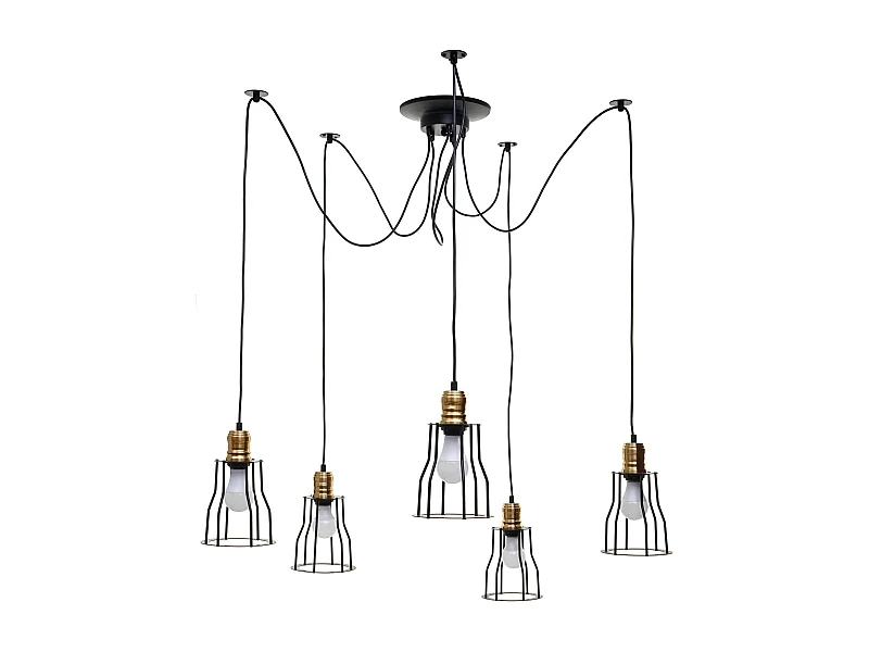 Lustre lampe suspendue design industriel réglable en hauteur noir 5x abat-jour 04_0003597