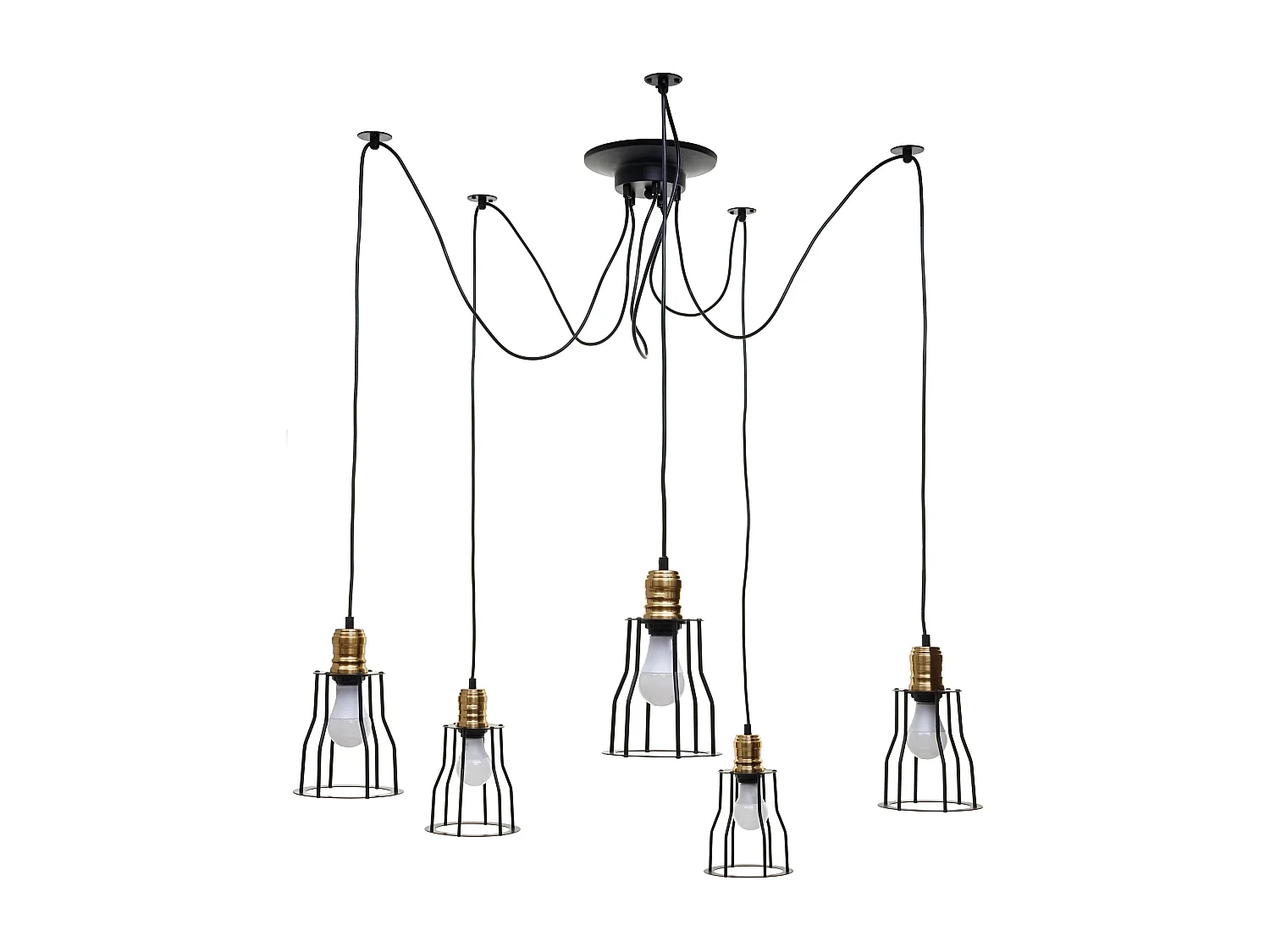 Lustre lampe suspendue design industriel réglable en hauteur noir 5x abat-jour 04_0003597