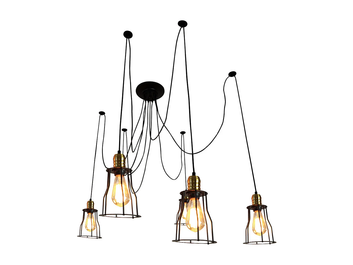 Lustre lampe suspendue design industriel réglable en hauteur noir 5x abat-jour 04_0003597