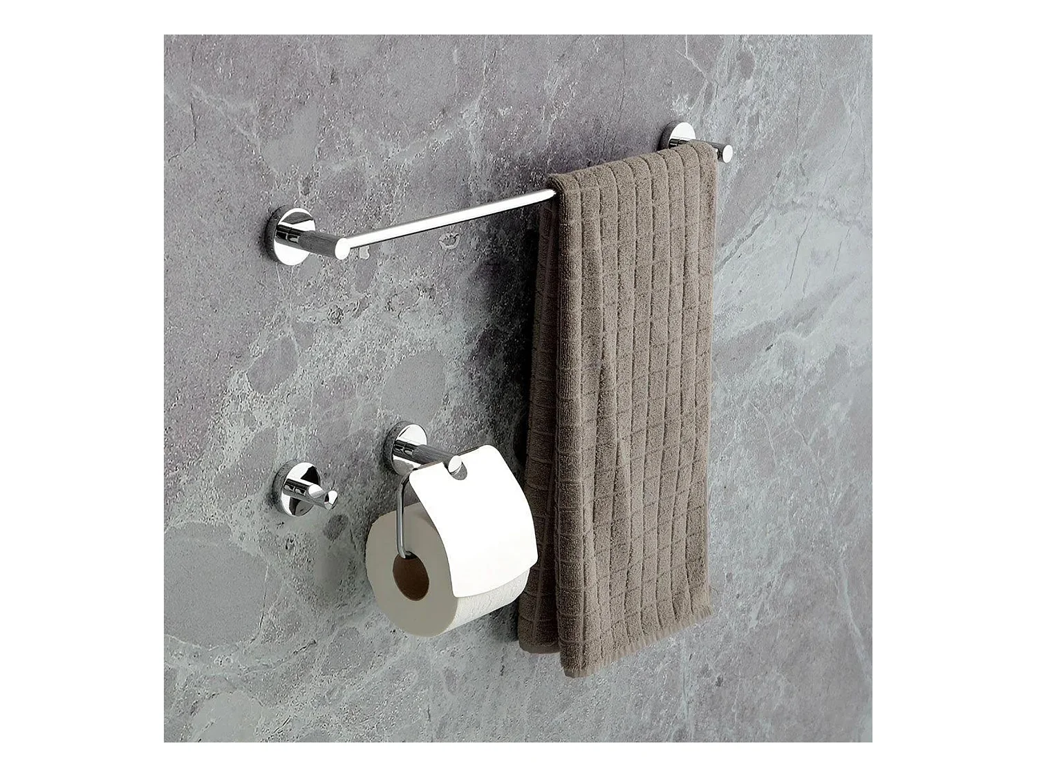 Ensemble de 3 accessoires de salle de bain "Felix" en métal chromé pour mur