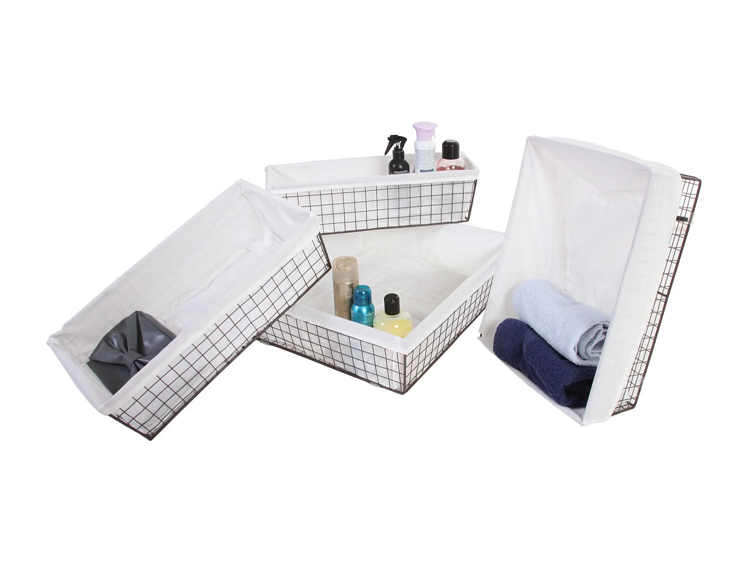 Ensemble de 4 paniers métal argentée 45 x 15 x 16 cm 04_0003013