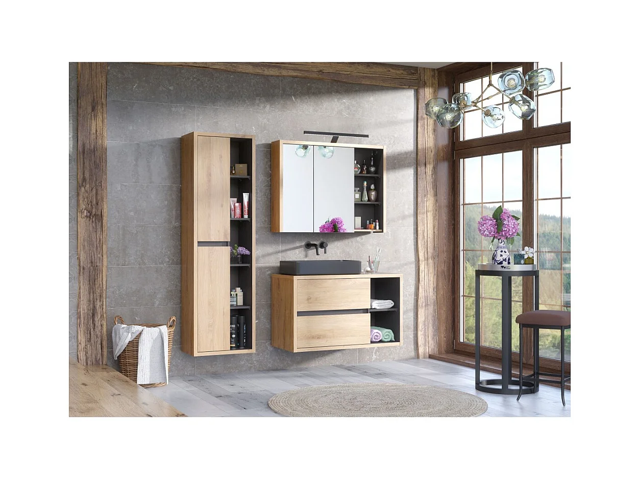 Coluna para banheiro MATT 170 cm – Carvalho claro e cinza antracite – Design moderno suspenso