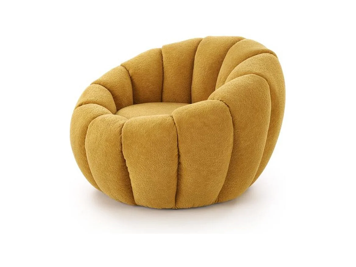 Fauteuil rond coquillage en tissu jaune moutarde Alix
