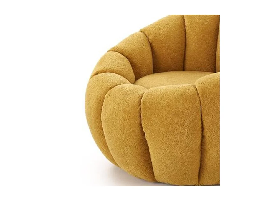 Fauteuil rond coquillage en tissu jaune moutarde Alix