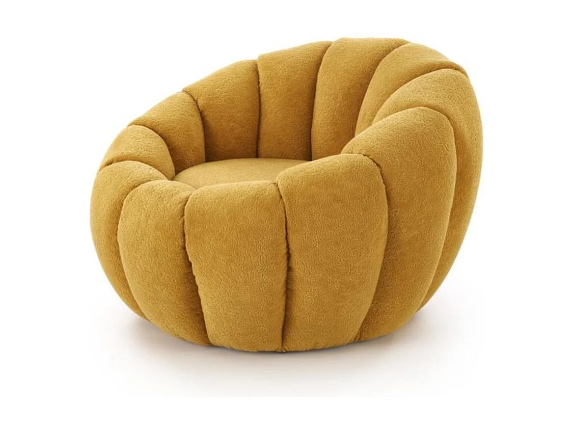 Fauteuil rond coquillage en tissu jaune moutarde Alix